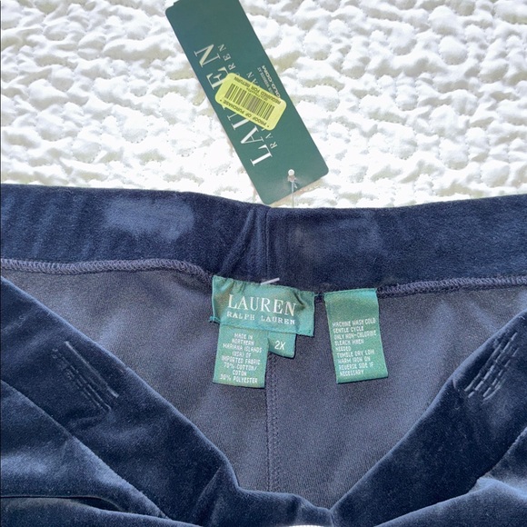 New Ralph Lauren Plus Size Wide Leg Luxury Black Velvet Pants Elastic Waist 2X - Picture 5 of 10